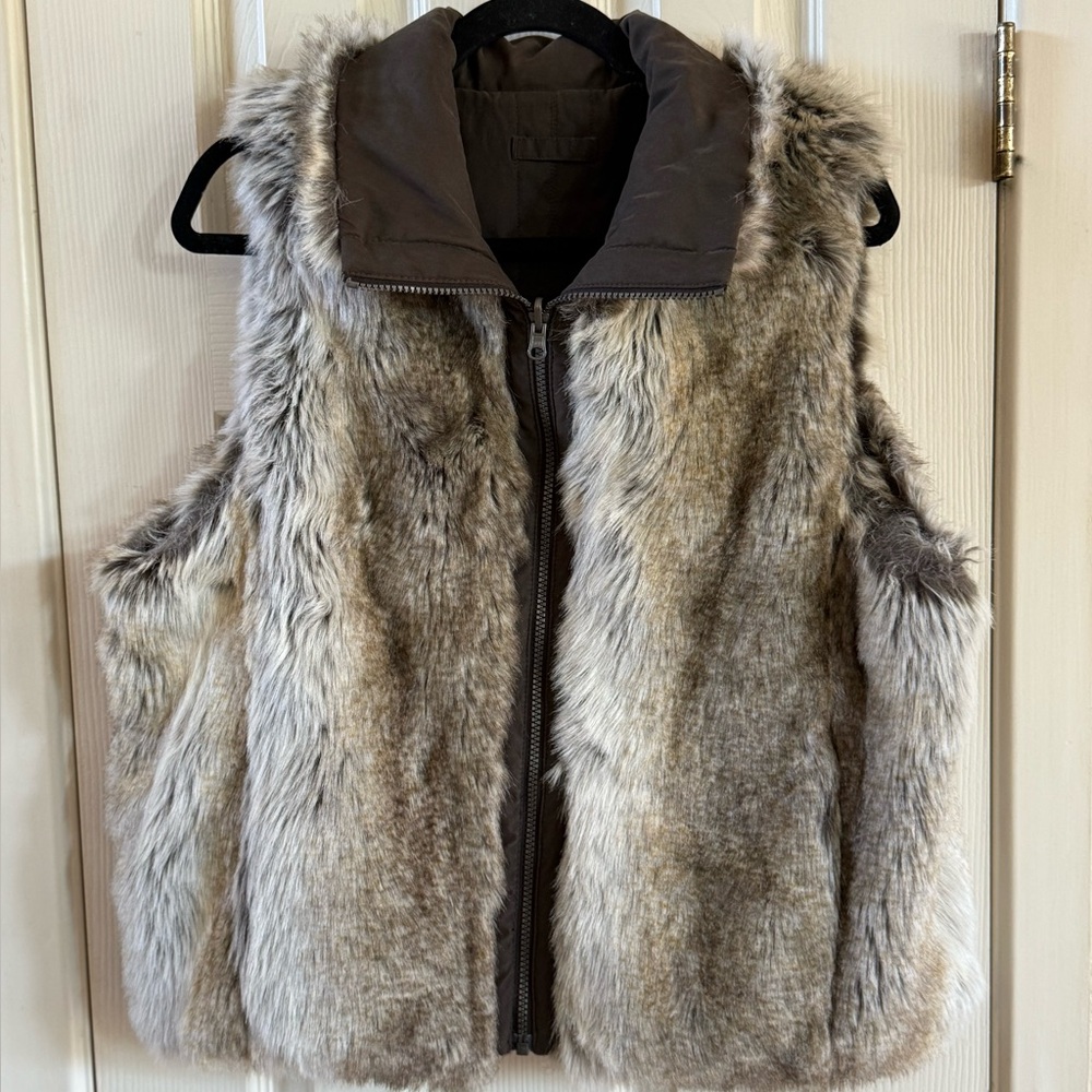 Weatherproof Faux Fur Vest in Brown and Gray